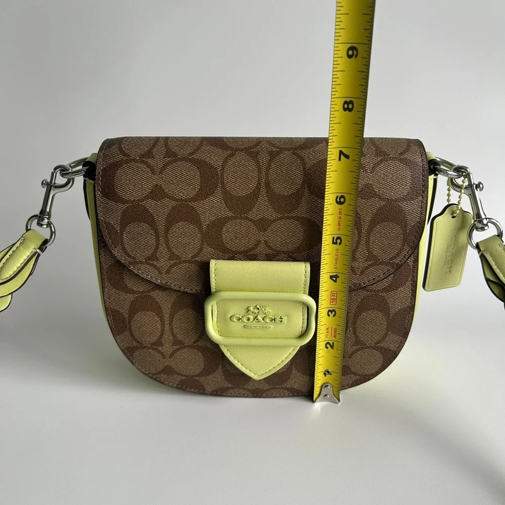 Coach Morgan Saddle Bag Brown Lime Signature Canvas CJ615 Excellent